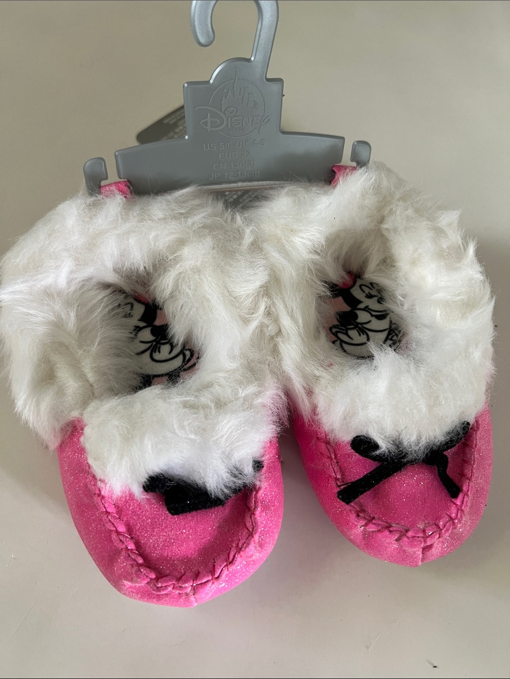 Disney Pink Faux-Fur Trim Kids Slip-On Slippers with Bow